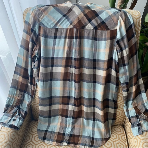 ⭐️HOST PICK⭐️ NWT - Women’s Lucky Brand Brown Classic Button Plaid Tunic - Picture 4 of 9